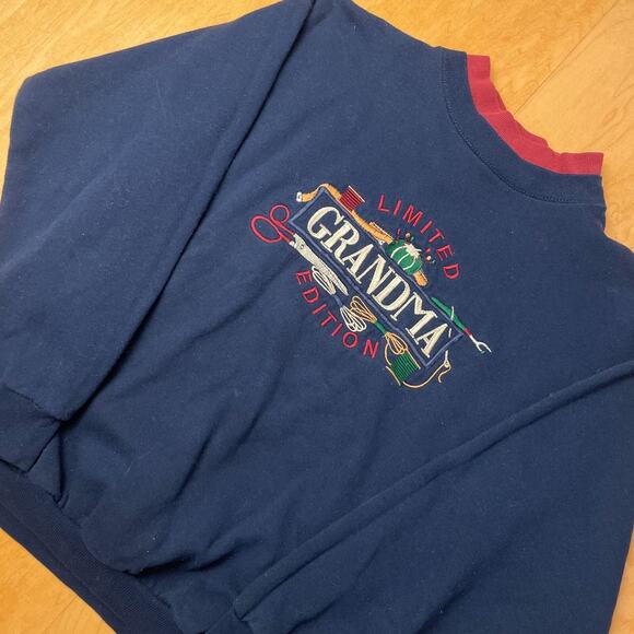 Vintage Grandma Edition Extra Small Solid Blue Long Sleeve Crewneck Sweater - Picture 3 of 9